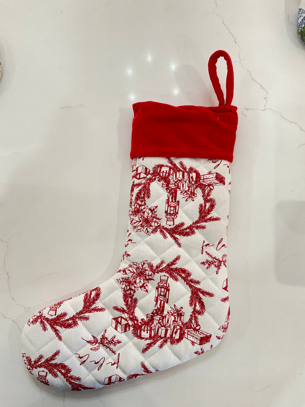 Holiday Toile Quilted Stocking