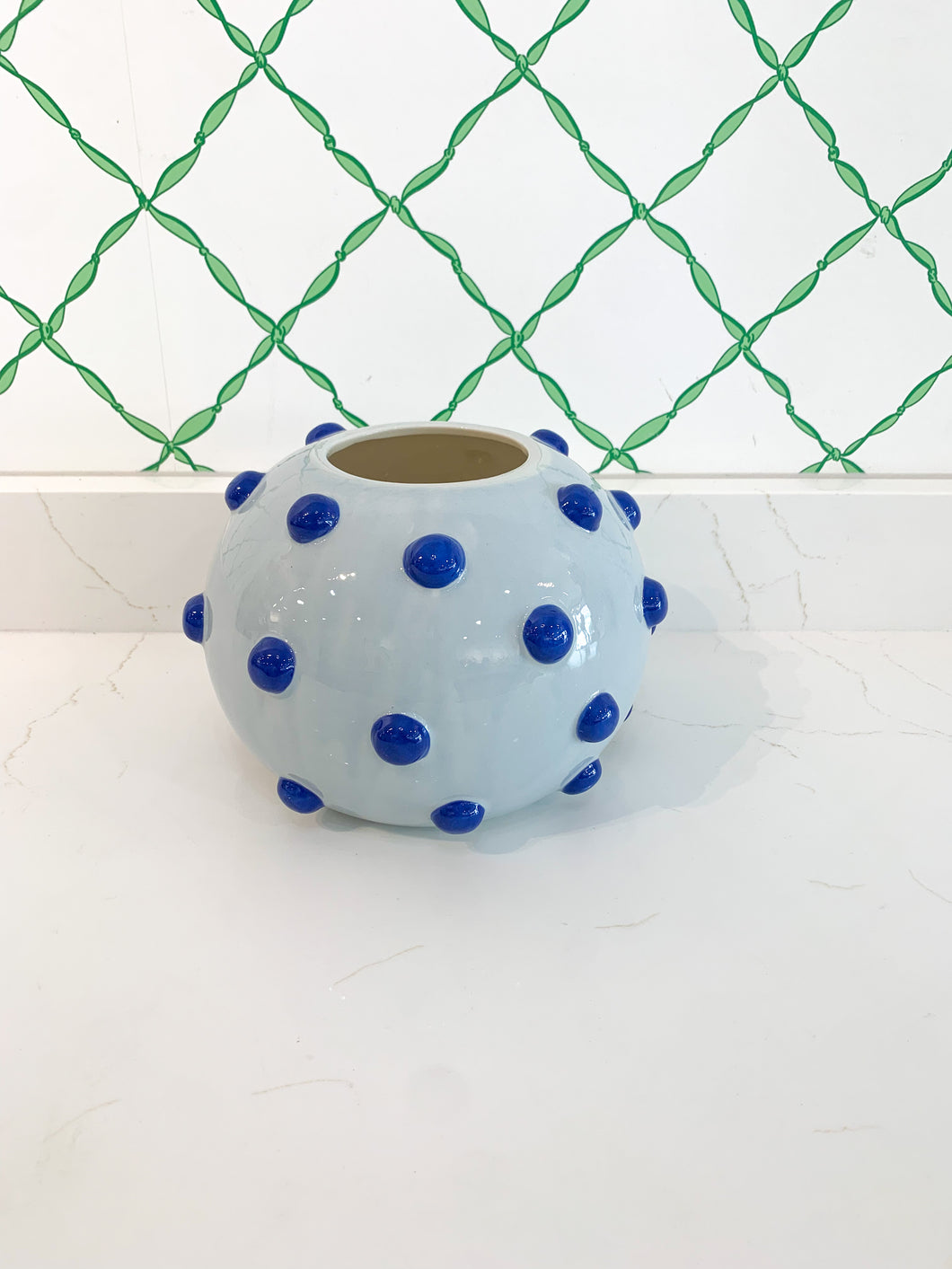 Iris Blue Round Vase With Decorative Knobs