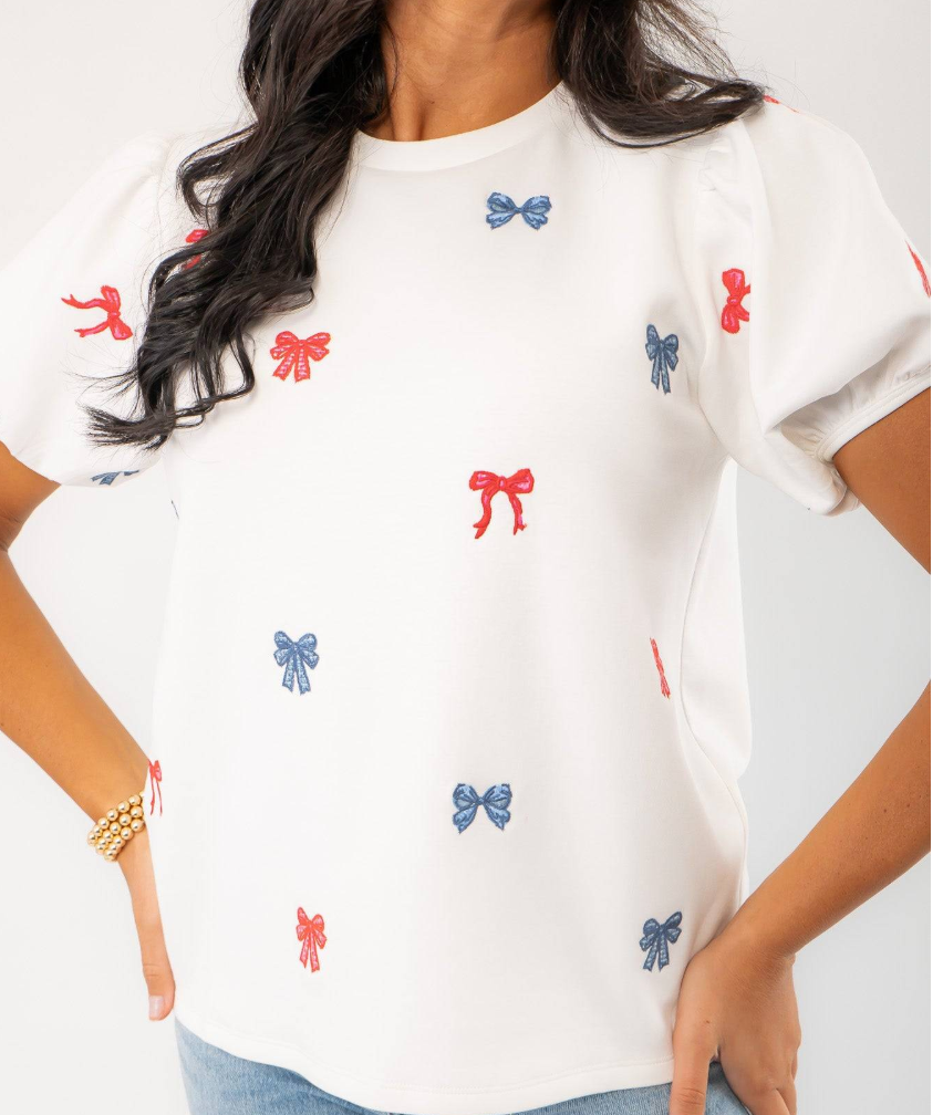 Bow Embroidered Top